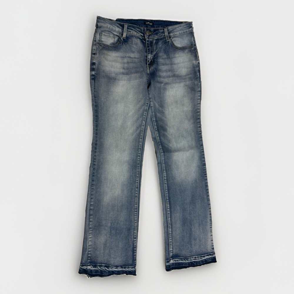 Flamingals Bootcut Jeans Womens L Faded Wash Raw Hem Y2K Style